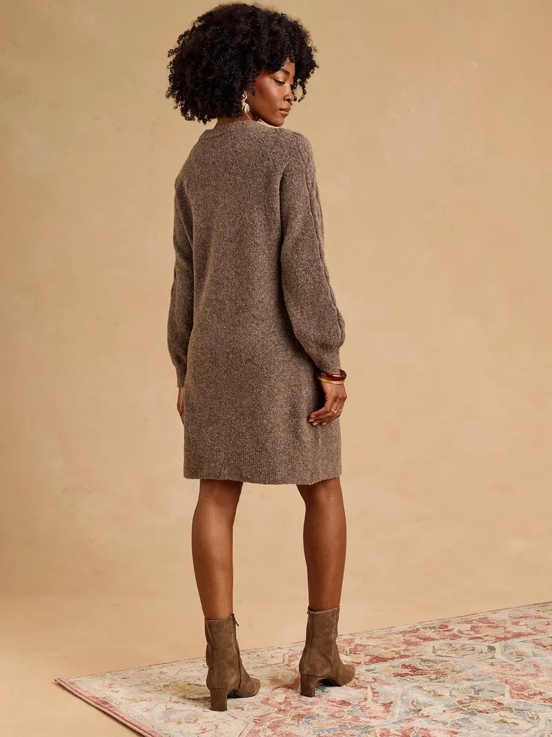 Envie De Fraise Umstands-Strickkleid mit Zopfmuster aus Wollmix ENVIE DE FRAISE, Taupe, – Produktbild 3 von 4