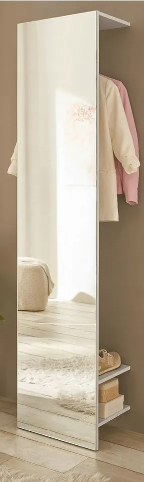 Furn.Design Kompaktgarderobe Center (Flurgarderobe in weiß matt, 50 x 200 cm) mit Spiegel, Schuhablagen und Kleiderstange, Weiß, – Produktbild 2 von 5