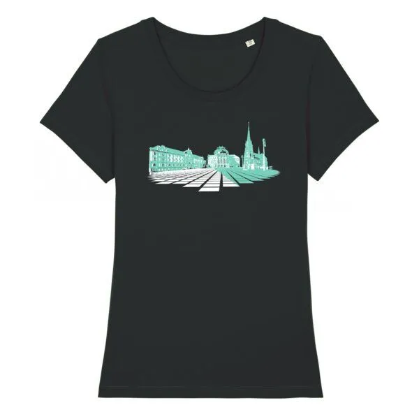 Spangeltangel Spangeltangel Damen T-Shirt „Opernplatz“, für Frauen, Stadt, bedruckt, Biobaumwolle, Schwarzmint, – Produktbild 1 von 1