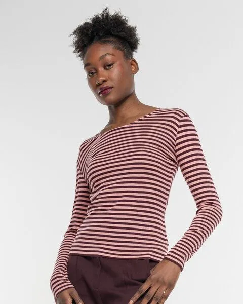 Alma & Lovis Alma & Lovis Geringeltes Longsleeve aus softer Bio-Baumwolle | Ringel Shirt, Woodrose (rosa), – Produktbild 1 von 3