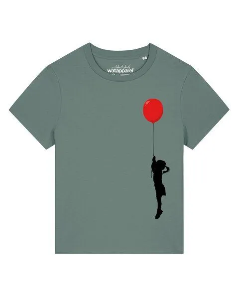 watapparel watapparel T-Shirt Frauen Mädchen mit Luftballon (print), Green bay, – Produktbild 1 von 2