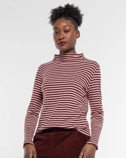 Alma & Lovis Alma & Lovis Turtleneck Ringelshirt aus softer Bio-Baumwolle | Ringel Turtleneck, Woodrose (rosa), – Produktbild 1 von 4