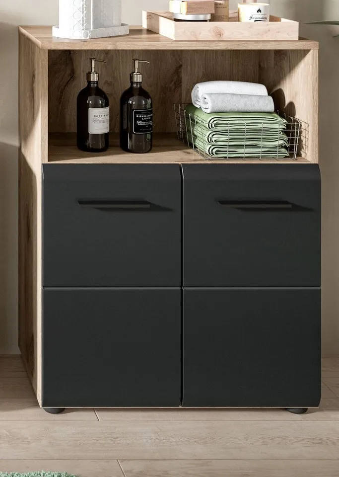 Inn.Furn Badkommode Cover (Badschrank in Schwarz und Eiche, 2-türig, 60 x 80 cm), mit viel Stauraum, Schwarz, – Produktbild 3 von 5