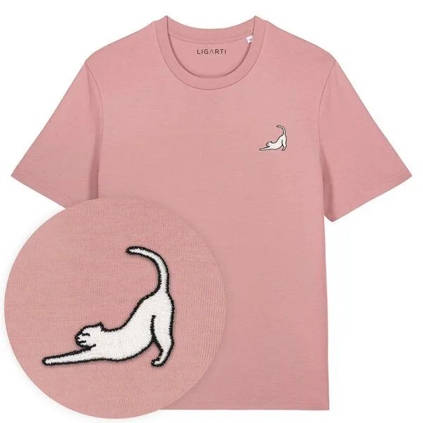 LIGARTI Besticktes T-Shirt – Eloise die Katze – LIGARTI Tiermanufaktur, Altrosa, – Produktbild 1 von 4