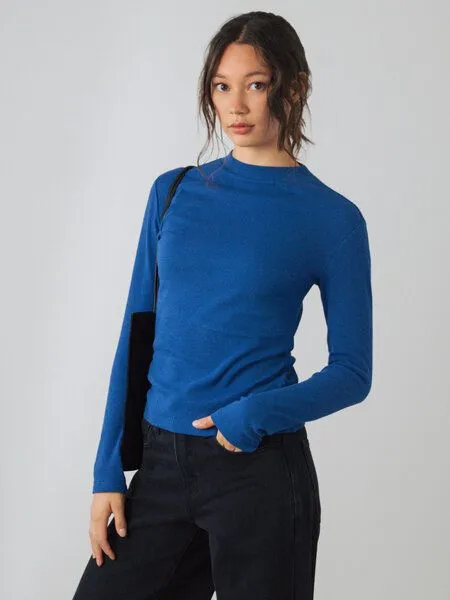 Honest Basics Honest Basics Damen Langarm Shirt mit Stehkragen aus Bio- und recycelter Baumwolle, Cobalt, – Produktbild 2 von 4
