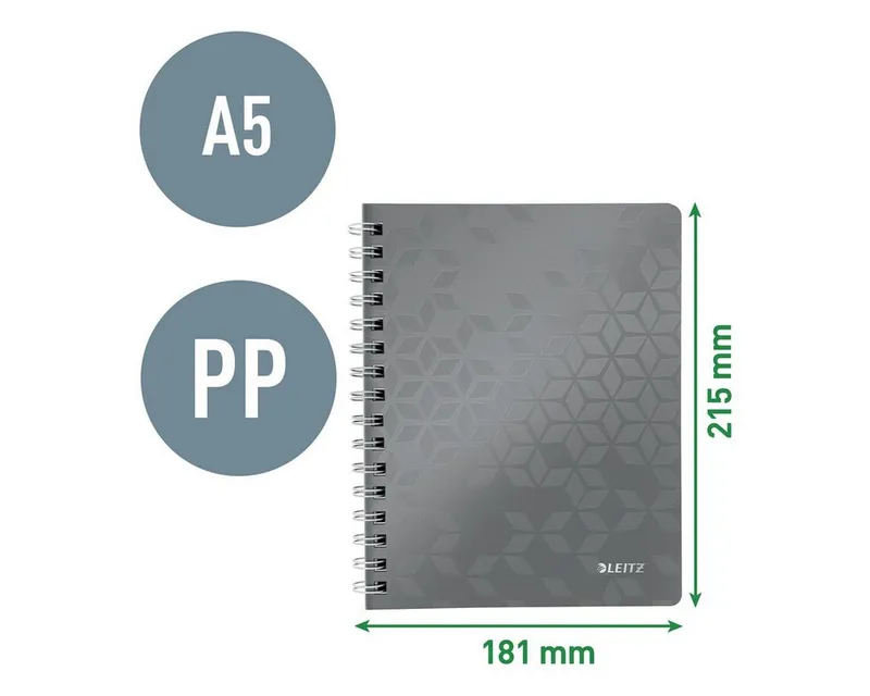 Leitz Leitz Collegeblock WOW 4641, A5, mit PP-Einband, Schwarz, – Produktbild 3 von 5