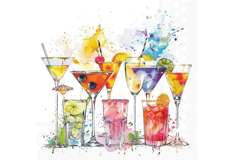 Ambiente Luxury Paper Products Papierserviette, Servietten Papier 33x33cm 3-lagig Cocktail Motiv / Bunt 20 Stk., Blau|bunt|grün|rot, – Produktbild 1 von 1