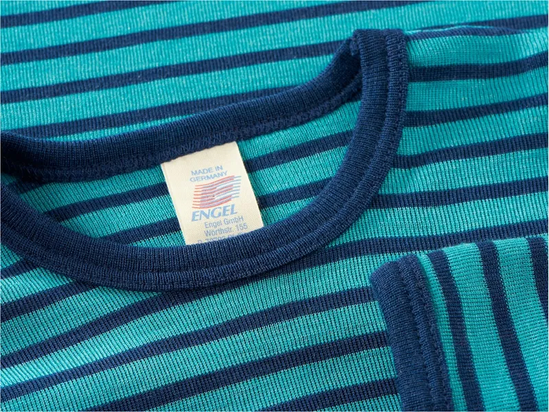 Engel natur Engel Natur Kinder Langarmshirt Unterhemd Wolle Seide eisvogel-geringelt Gr.104, Türkis, – Produktbild 2 von 2