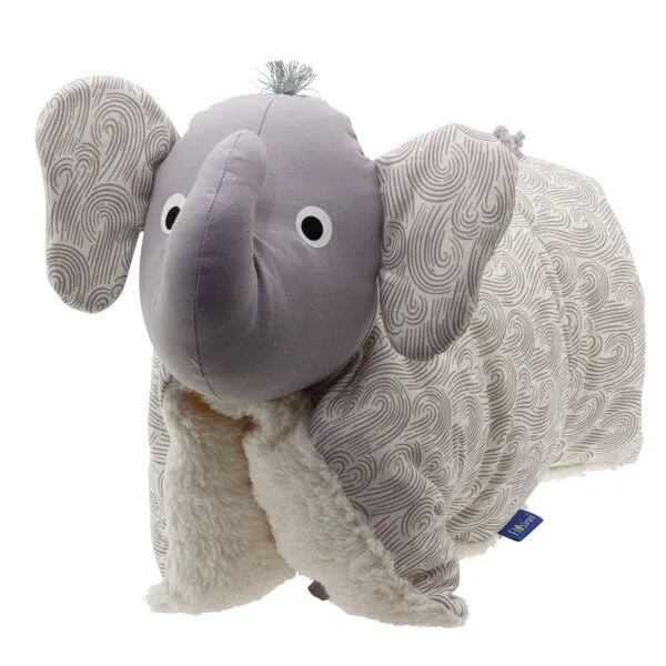 Flosinn Flosinn Kuschelkissen Elefant als Reisekissen mit Teddyplüsch aus Baumwolle Personalisierbar, Grau, – Produktbild 2 von 4
