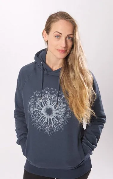 Life-Tree Life-Tree Hoodie aus Biobaumwolle Fairwear für Damen "WoodenIris", Blau, – Produktbild 2 von 4