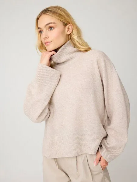 KnowledgeCotton Apparel KnowledgeCotton Apparel Entspannter Pullover mit Stehkragen aus Bio-Lammwolle, Beige-nature-melange, – Produktbild 2 von 2