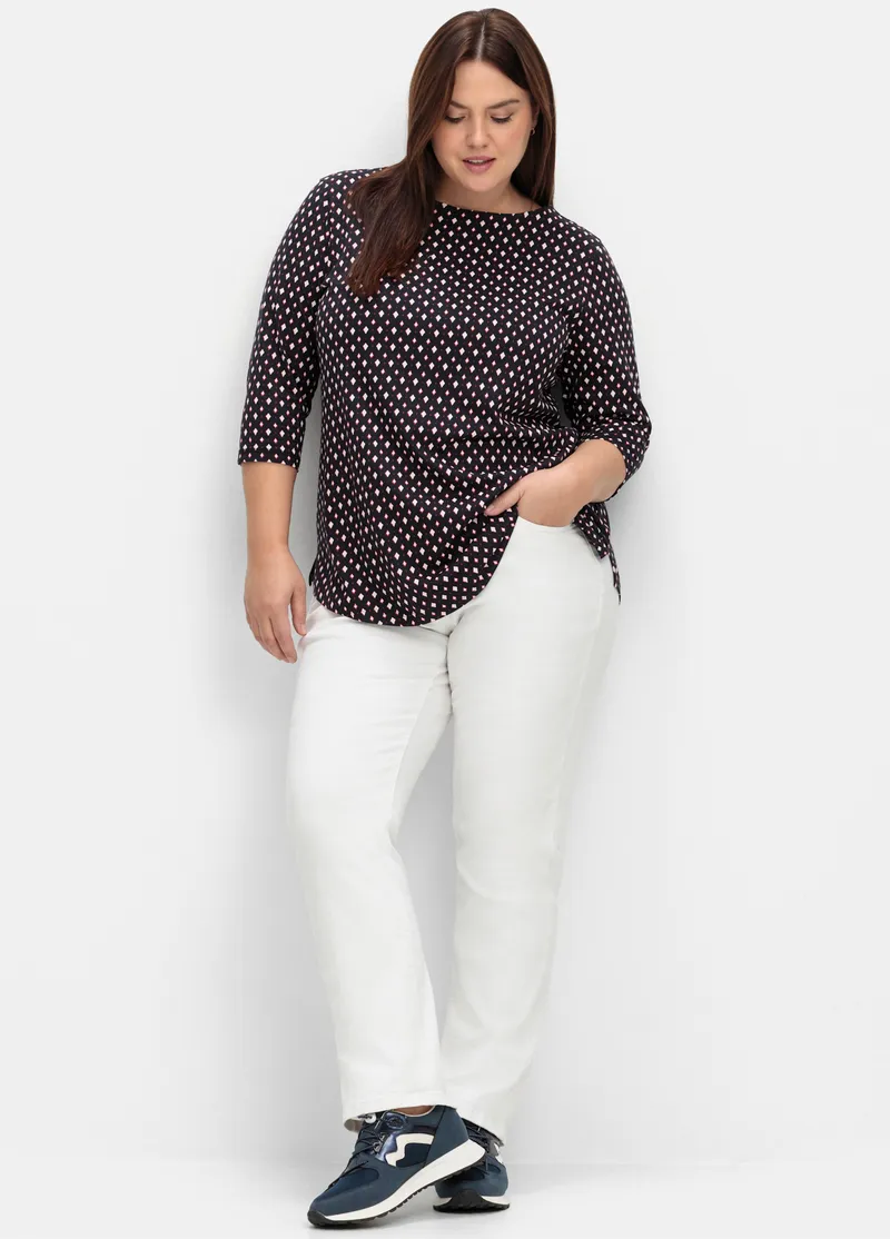 sheego 3/4-Arm-Shirt tiefblau-gemustert, Tiefblau-gemustert, – Produktbild 2 von 2