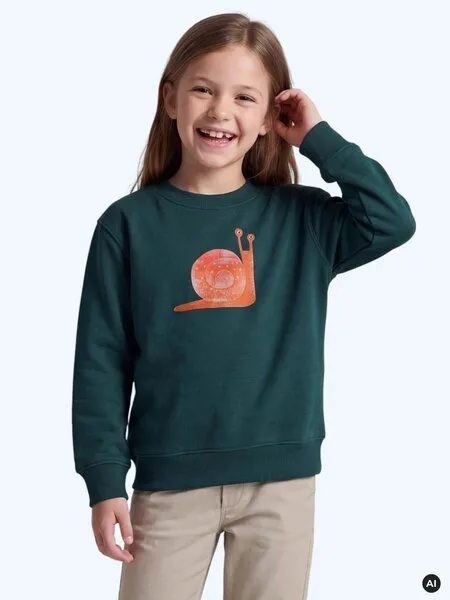 MelaDi Meladi Kinder Sweater aus Biobaumwolle - Schnecke auf Forrest Green, Natural white, – Produktbild 5 von 6