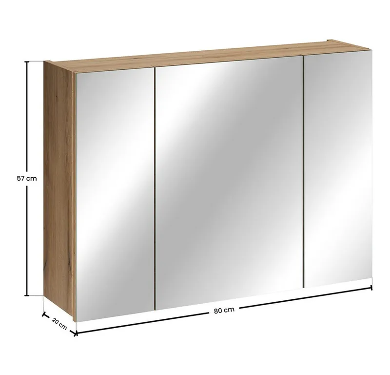 Lomadox Spiegelschrank NEWPORT-56-EVOKE mit 80 cm Breite in Eiche, 3-türig, Braun, – Produktbild 5 von 5