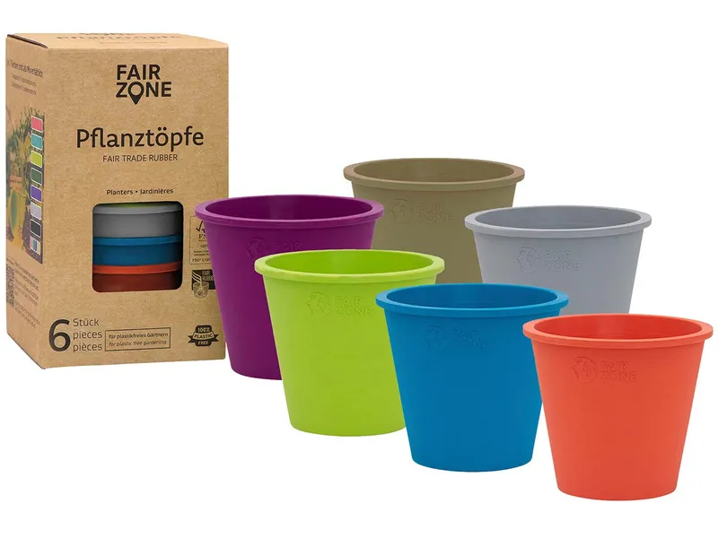 Fair Zone FAIR ZONE Pflanztopf 6er Set aus fair gehandeltem Naturkautschuk, Mix, – Produktbild 1 von 2
