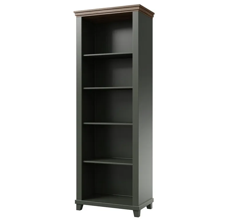 Lomadox Büromöbel-Set EPSOM-83, (Spar-Set, 3-tlg., Schreibtisch Vitrine Aktenregal), in grün mit Eiche, Softclose-Funktion, Rückwand mit Lamellen Optik, Grün, – Produktbild 5 von 5