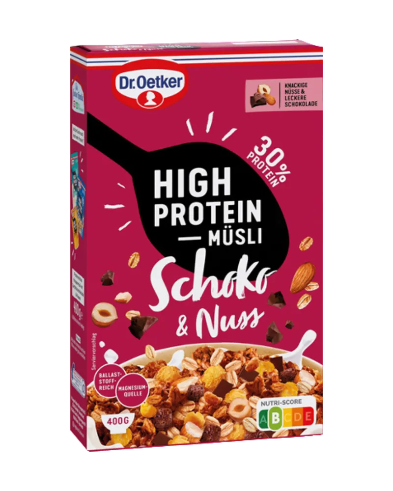 dr. oetker Dr. Oetker High Protein Müsli Schoko & Nuss, 30 % Protein, 400g – Produktbild 1 von 1