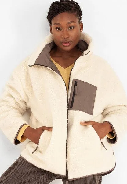 Alma & Lovis Alma & Lovis Woll-Teddy-/ Softshell-Wendejacke aus Bio-Baumwolle und Schurwolle, Ecru (beige), – Produktbild 1 von 4