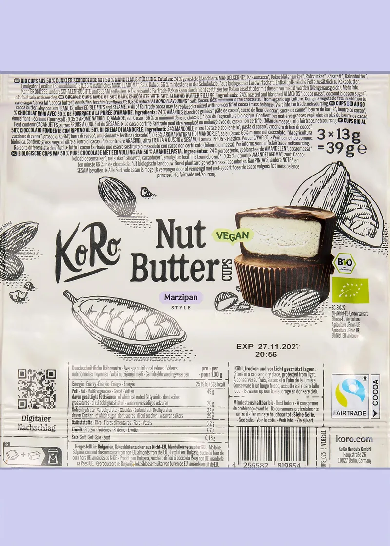 KoRo Limited Edition: Bio Nut Butter Cups Marzipan Style | 3 x 3 x 13 g – Produktbild 5 von 5