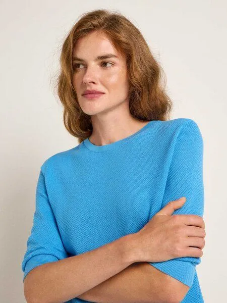 LANIUS LANIUS Struktur-Halbarmpullover aus Bio-Baumwolle, Blue sea, – Produktbild 3 von 4
