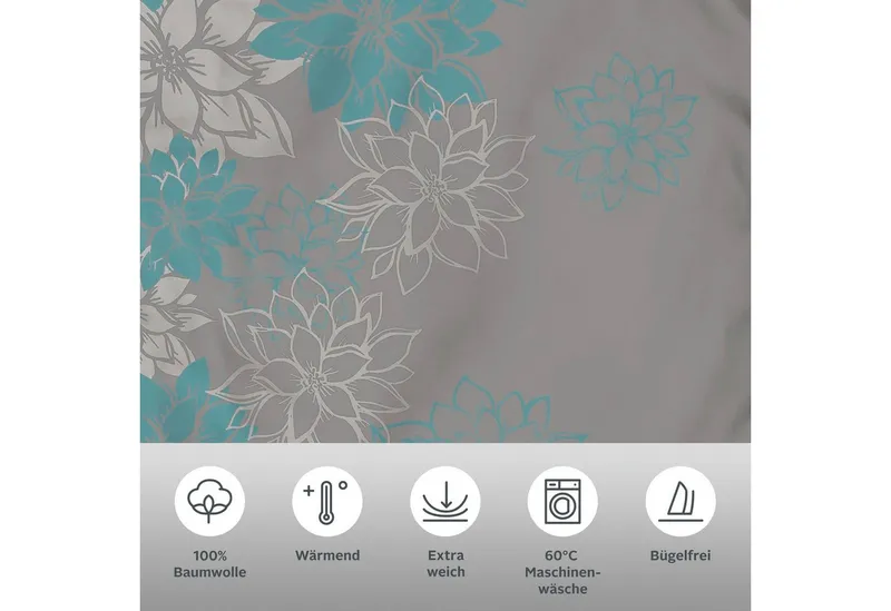 OTTO home Bettwäsche Susan in Gr. 135x200 oder 155x220 cm, Biber, 2 teilig, in verschiedenen Qualitäten, romantische Bettwäsche mit Blumen, Blau|grau, – Produktbild 1 von 5