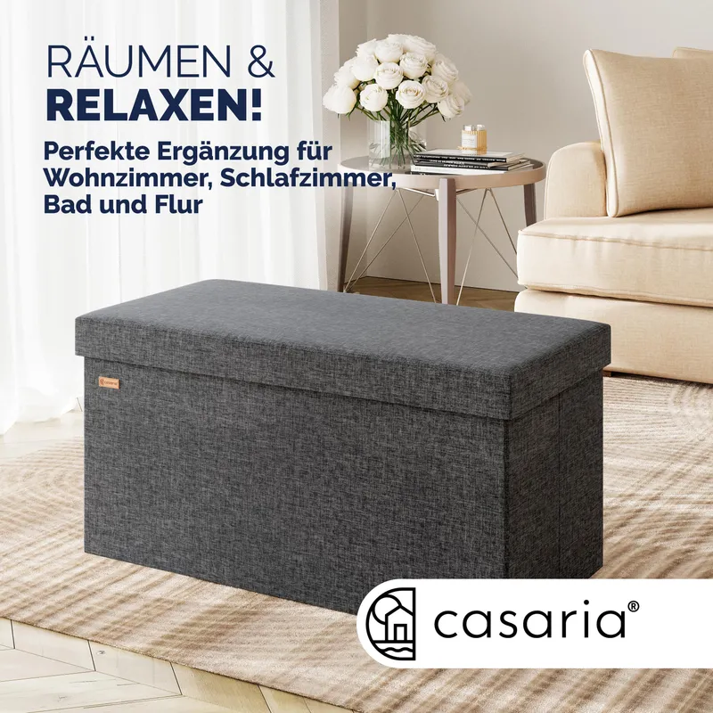 Casaria® Sitzbank Dunkelgrau 80x40x40cm MDF faltbar, Grau, – Produktbild 2 von 2