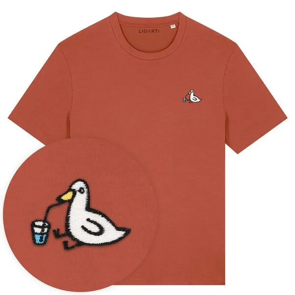 LIGARTI Besticktes T-Shirt – Piet die Ente – LIGARTI Tiermanufaktur, Terracotta, – Produktbild 1 von 4