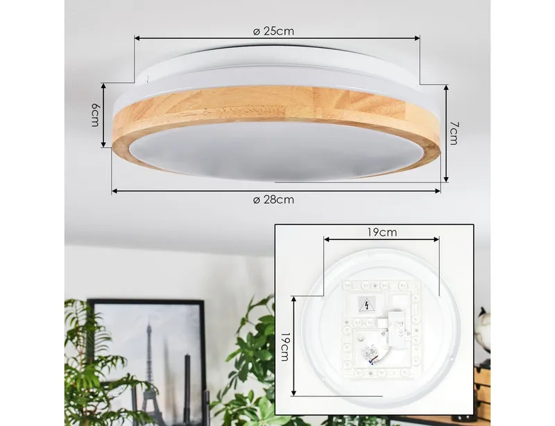 hofstein Deckenleuchte moderne Deckenlampe aus Metall/Bambus/Kunststoff in Weiß/Natur, LED wechselbar, 3000 Kelvin, Leuchte im angesagten Boho-Design (28cm), 1700 Lumen, LED 16 W, Beige|weiß, – Produktbild 4 von 5