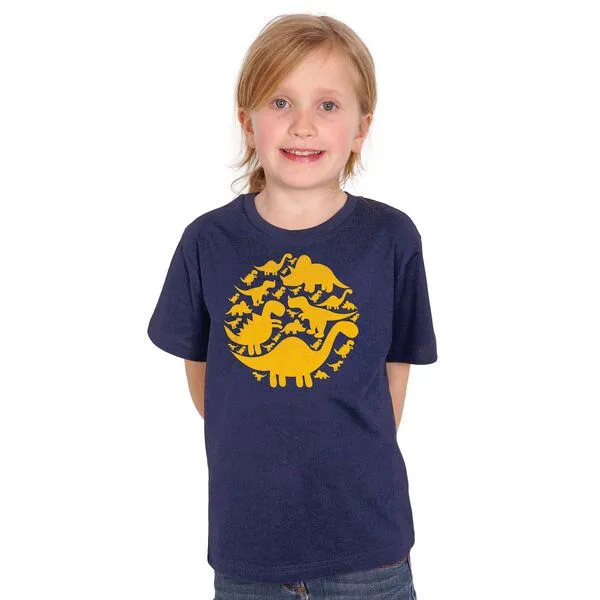 HANDGEDRUCKT HANDGEDRUCKT "Dinos" Unisex Kinder T-Shirt, Frenchnavy, – Produktbild 1 von 3