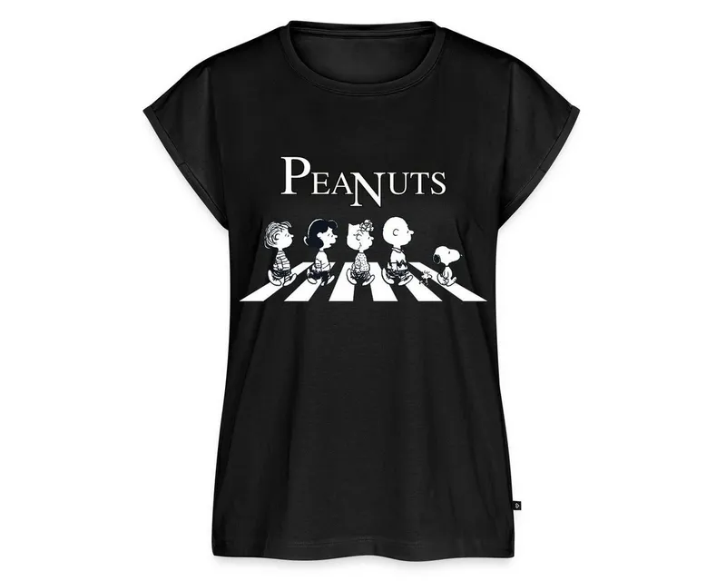 Spreadshirt T-Shirt Peanuts and Friends Abbey Road Damen Casual Relaxed T-Shirt (1-tlg) Lässige Passform, Schwarz, – Produktbild 1 von 4