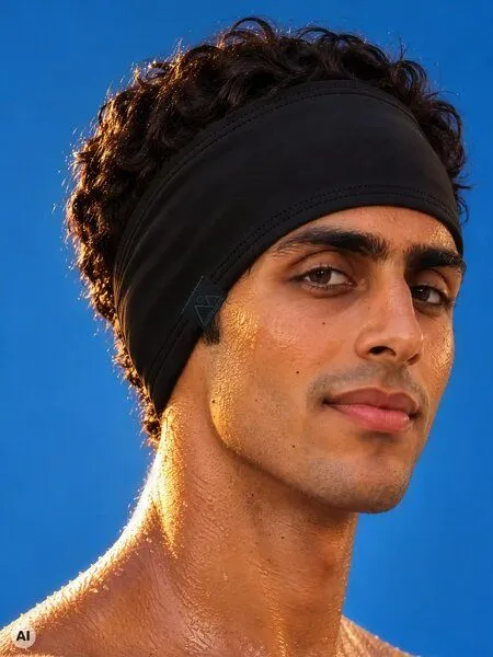 nice to meet me nice to meet me Stirnband zum Laufen & Sport – schnelltrocknendes Schweißband aus ECONYL® regeneriertem Nylon, Nero, – Produktbild 1 von 4