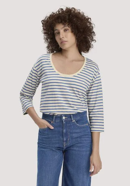 hessnatur hessnatur Light Slub Streifen Longsleeve Relaxed aus reiner Bio-Baumwolle, Kornblume, – Produktbild 1 von 4