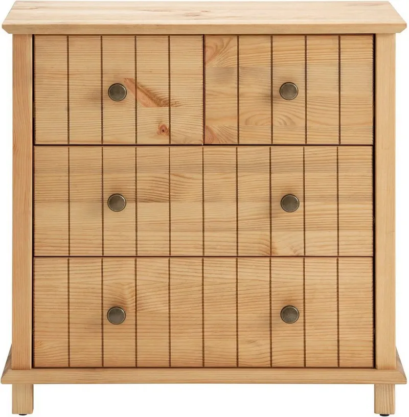 Home affaire Badkommode Vili, Badezimmerschrank, Unterschrank, 4 Schubladen, aus Massivholz, Beige, – Produktbild 2 von 5
