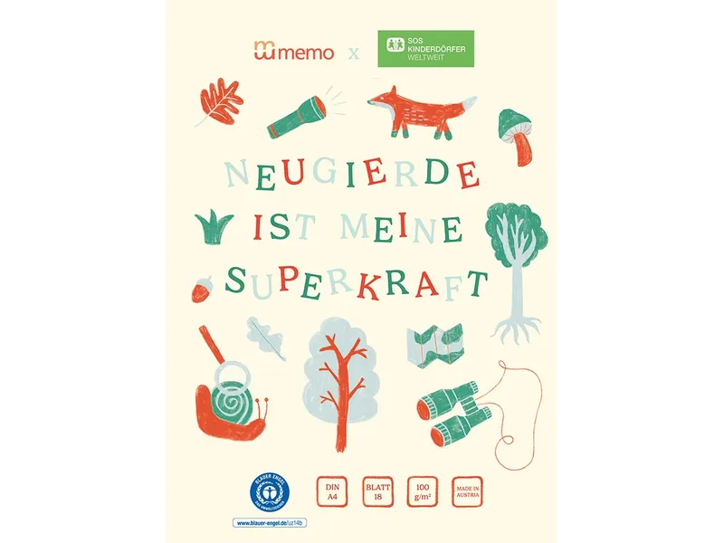 Memo memo x SOS-Kinderdörfer weltweit Zeichenblock DIN A4, 18 Blatt – Produktbild 1 von 1