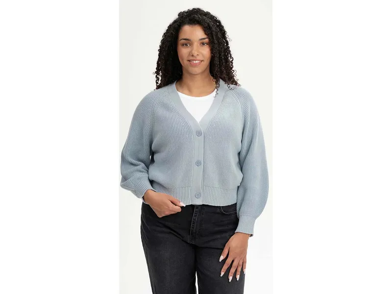 MELA MELA Rippstrick Cardigan Style BHUMA aus 100% Bio-Baumwolle, Cloudy blue, – Produktbild 1 von 5
