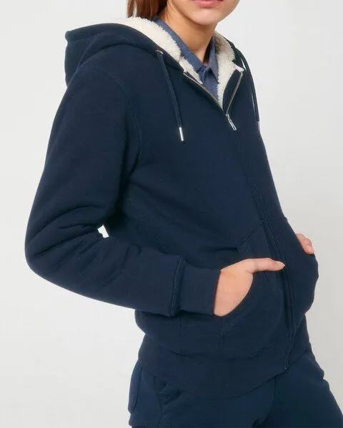 YTWOO YTWOO Sherpa Hoodie, Unisex, Zip-through, nachhaltig, Bio-Baumwolle, Navyblau, – Produktbild 1 von 4