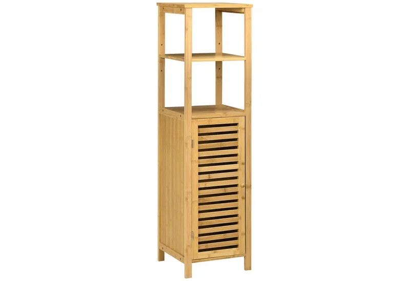 kleankin kleankin Badkommode Badschrank mit Tür, zwei offene Ablagen, Bambus, Hochschrank (Badezimmerschrank, 1 St., Badezimmermöbel), für Badezimmer, 33 x 30 x 120 cm Naturholz, Beige, – Produktbild 2 von 4