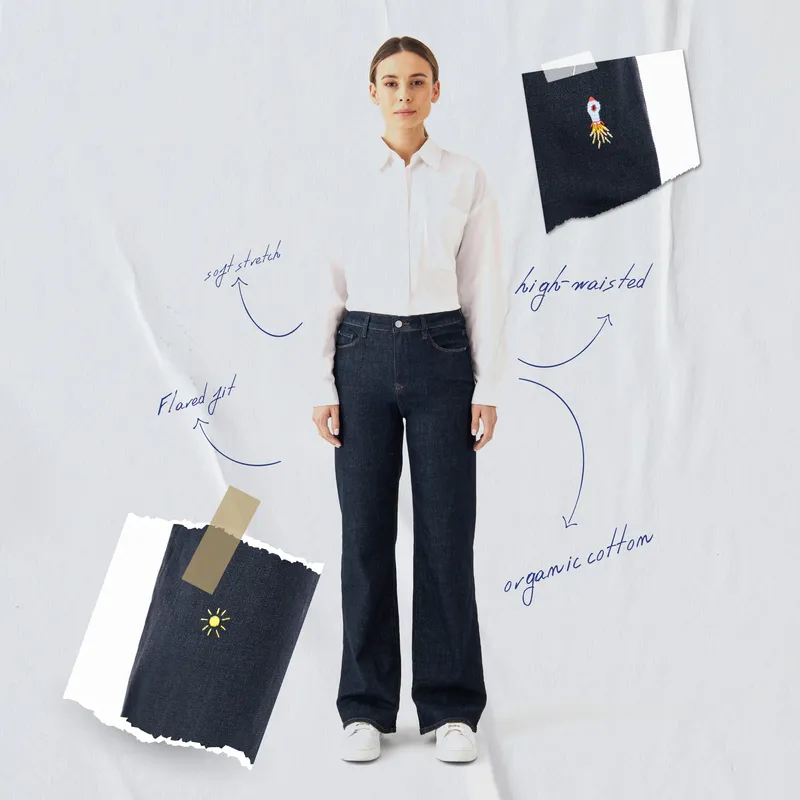 DAWN DEW Flared Soft Denim - Classic - Raw Blue - Art on Broken Pieces - Raw Blue / 25 / 32 – Produktbild 1 von 1