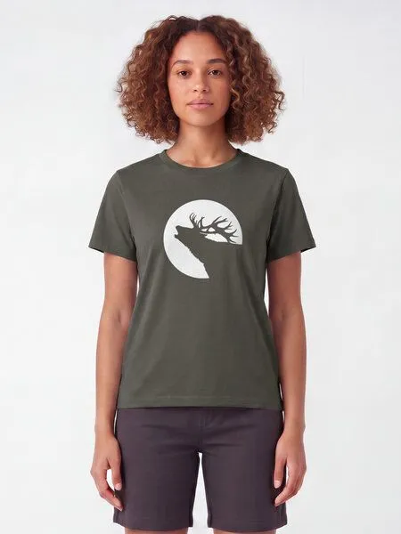 watapparel watapparel T-Shirt Frauen Röhrender Hirsch, Khaki, – Produktbild 2 von 2