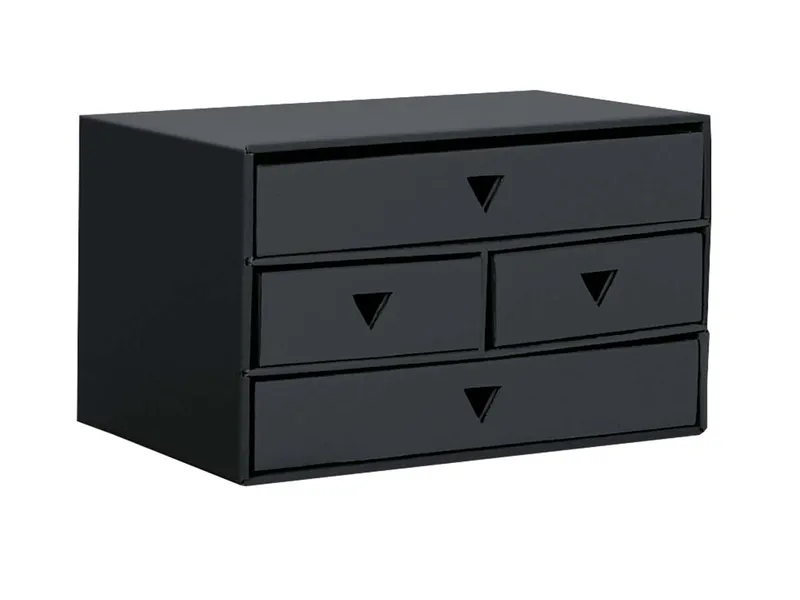 Schubladenbox "Color" aus Karton, 4 Fächer, für DIN A4/A5, Schwarz, – Produktbild 1 von 1
