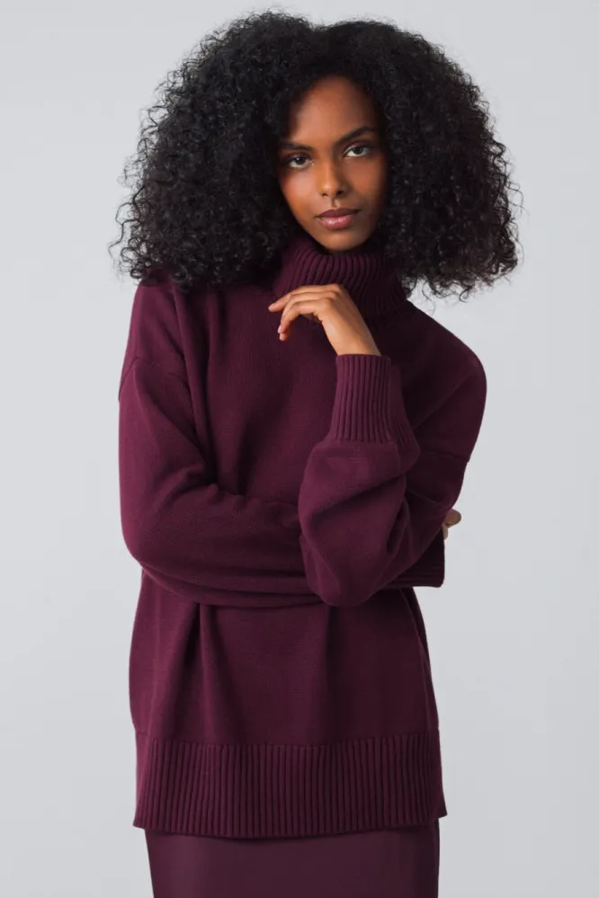 Honest Basics Honest Basics Damen vegan Rollkragenpullover Chunky Beere, Violett, – Produktbild 2 von 2