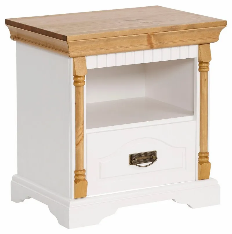 OTTO home Nachtkonsole Graz, aus massiver Kiefer, mit aufwendigen Details, Breite: 55 cm, Weiß, – Produktbild 5 von 5