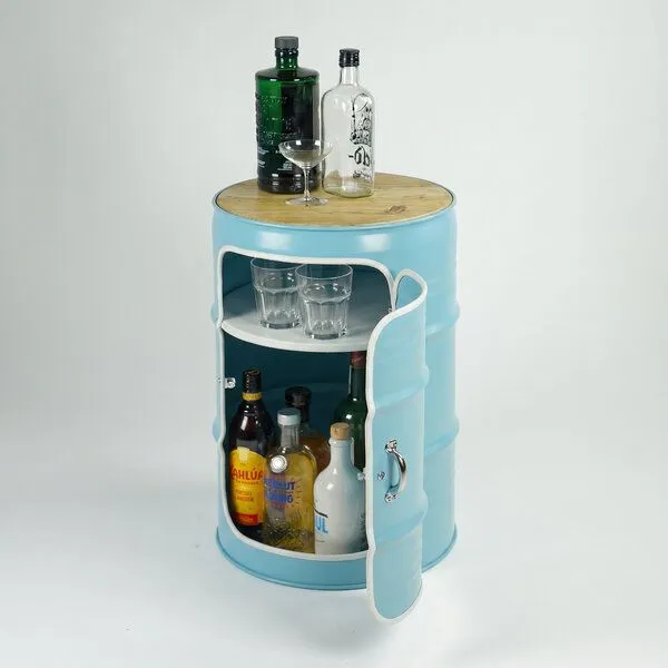Lockengelöt Lockengelöt Minibar mit Tür aus einem kleinen Ölfass, Türkis, – Produktbild 4 von 4