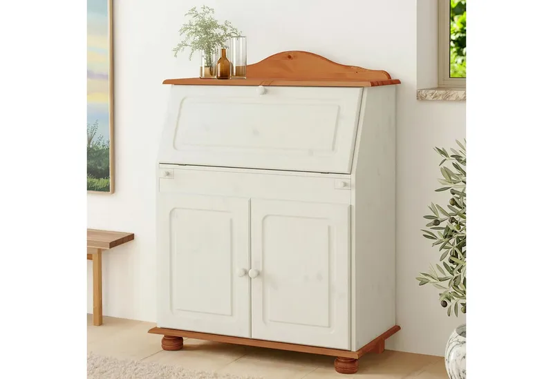 OTTO home Sekretär Mette, Schreibtisch im Landhausstil, aus Massivholz, Breite 82 cm, Weiß, – Produktbild 1 von 8