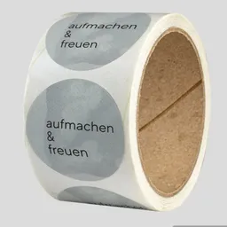 Fines Papeterie Fines Papeterie 50 Aufkleber für Geschenke und Verpackungen grau 4cm rund aufmachen und freuen Naturpapier – Produktbild 1 von 1