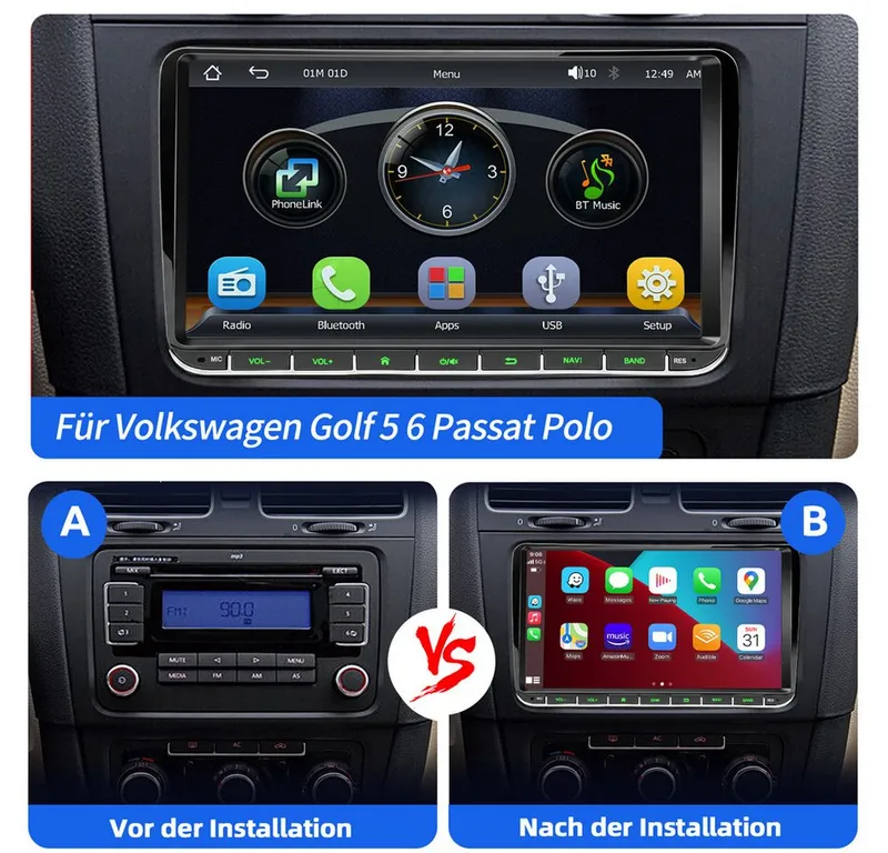 ESSGOO Für VW Golf 5 6 Plus Touran Tguan Caddy Passat Carplay Android Auto Autoradio (Carplay Android Auto Bluetooth FM AM RDS), Schwarz, – Produktbild 5 von 5