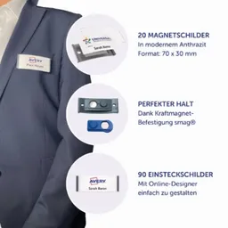 Avery Zweckform Avery Zweckform 20 Namensschilder 'Polar30' mit Magnet, anthrazit, 70 x 30 mm – Produktbild 1 von 1