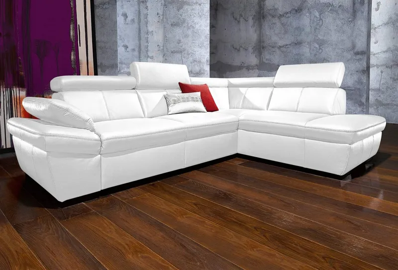 exxpo - sofa fashion Ecksofa Salerno, Funktionssofa, hoher Sitzkomfort, Breite 268cm, L-Form, inkl. Kopf- und Armteilverstellung, wahlweise mit Bettfunktion, Weiß, – Produktbild 1 von 5