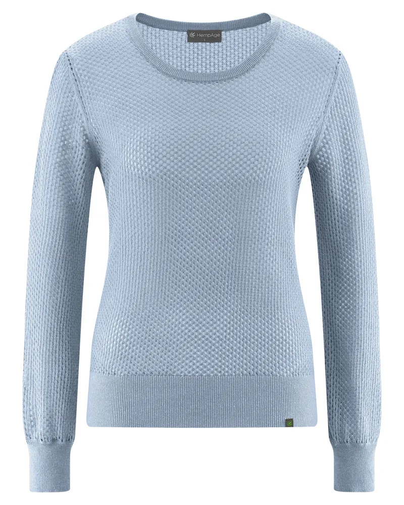 HempAge Hempage Damen vegan Pullover Luftiger Lockerer Strick Rauchblau, Blau, – Produktbild 1 von 2