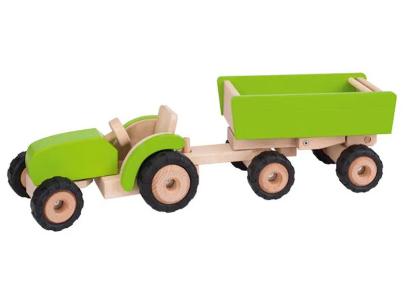 Goki goki Großer Traktor mit Anhänger aus Massivholz 52 x 14,5 x 14 cm, Grün, – Produktbild 1 von 1